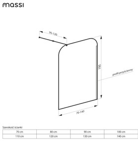 Ścianka prysznicowa Walk-in szkło satynowe matowe 8 mm MOLIS Satin Square MASSI | rożne rozmiary : Kolor profili kabiny - chrom / srebrny, Szerokość ścianki - 90 cm , Typ montażu - WALK in FIX (Do ściany)