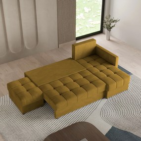 Masseno Narożnik LUMARI z funkcją spania i pojemnikiem na pościel Narozniki L, Rozkładana sofa - Żółty, KRONOS 01