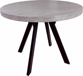 Stół okrągły rozkładany Ø 90/190 beton jasny + czarne nogi metal Y