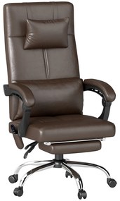 Vinsetto Fotel Biurowy z Funkcją Masażu, Ergonomiczny Krzesło Biurkowe z Funkcją Leżenia, Poduszką, Regulacja Wysokości, Kolor Brązowy