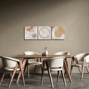 Obraz - Balony nad miastem, ciepłe odcienie (z zegarem) (90x30 cm)