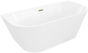Mexen Oris wanna wolnostojąca przyścienna ryflowana 150 x 75 cm, biała, przelew złoty- 52871507500-50