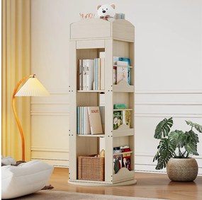 Obrotowy regał na książki - 63 x 63 x 142 cm - Półka do przechowywania dla dzieci i dorosłych - Płyta MDF - Naturalny