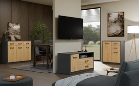 SIMPLO Szafka RTV 1D2S | Antracyt Dąb Artisan | 109x45x53 cm | Nowoczesny Stolik TV