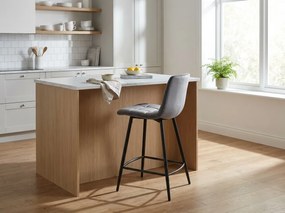 Szare krzesło barowe MILA VELVET z czarnymi nogami