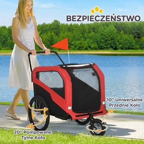 PawHut Przyczepa rowerowa dla dzieci, z odblaskami, 1 flaga, 170 cm x 77 cm x 90 cm, Czerwony
