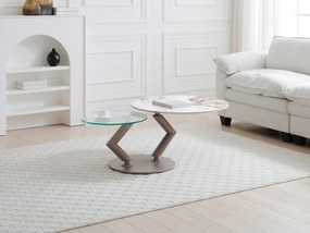 Stolik kawowy z obrotowymi blatami z ceramiki, szkła hartowanego i metalu taupe - Efekt biało-szarego marmuru - ELDOVA