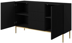 Komoda Nicole 150 cm z szufladami i półkami - czarny mat / złote nóżki