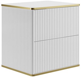 Wisząca szafka pod umywalkę, ryflowana ze złotym obrzeżem – Biała – 60 cm – KELIZA