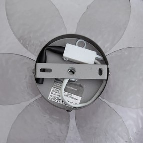 Designerska lampa sufitowa srebrna z przydymionym, żebrowanym szkłem - Kemner