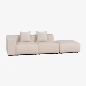 Modułowa Sofa Narożna Lewostronna Z 2 Części Z Wysokim Podłokietnikiem I Pufą ↔︎285 Cm Bruna Sztruksu Beżowy Len - Sklum