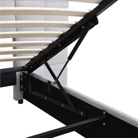 Łóżko z pojemnikiem 180x200cm z tkaniny lnianej - z portem USB, ładowaniem bezprzewodowym i LED - z stelażem na listwy - Szare