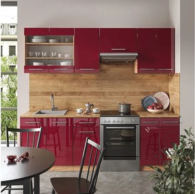 Aneks kuchenny bordeaux wysoki połysk/złoty dąb 240x46x81.6 fame-line