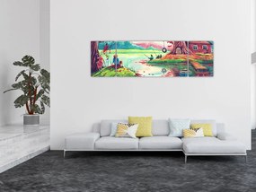 Obraz - Akwarela, Bay in a mountain village (170x50 cm)