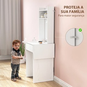 HOMCOM Kompaktowa toaletka z lustrem i oświetleniem LED, składany blat, otwarte półki, szuflada, MDF, Biała