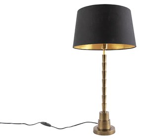 Lampa stołowa w stylu art deco brązowa z czarnym abażurem z bawełny 35 cm - Pisos