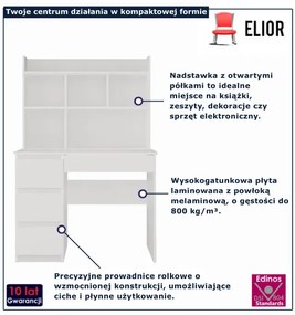 Białe lewostronne biurko z nadstawką L9-B72