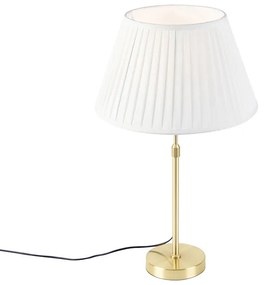 Lampa stołowa złota / mosiężna z plisowanym kloszem kremowym 35 cm - Parte