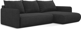 Narożnik prawostronny z funkcją spania - z tkaniny szenilowej - antracyt - NANEA