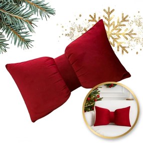 Aksamitna poduszka dekoracyjna w kształcie kokardy BOWERY, czerwona