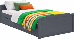 Szare pojedyncze łóżko z szufladami sosnowe 90x200 H3-L08