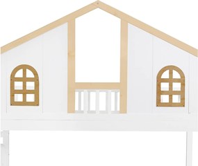 Łóżko piętrowe z schodami do przechowywania i 2 szufladami pod łóżkiem - 90x200 cm - z stelażem na listwach - Białe i Naturalne