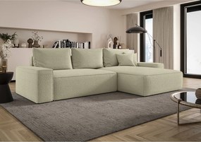 NAROŻNIK MONA z funkcją spania QUELLE 06 Beżowy Prawy Sofa w kształcie L z pojemnikiem na pościel, sofa rozkładana, sofa do salonu