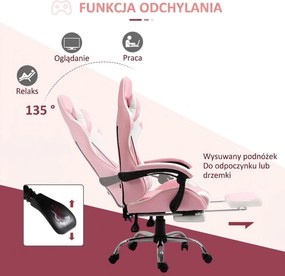 Vinsetto Fotel gamingowy ergonomiczny krzesło komputerowe z regulacją wysokości i zagłówkiem różowy biały | Aosom PL