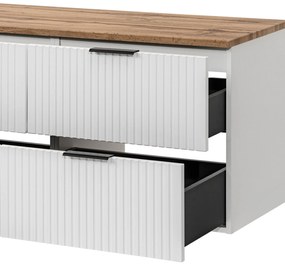 Zestaw szafka wisząca podwójna podumywalkowa biała 120 x 46 cm ASTROS white z blatem dębowym OAK