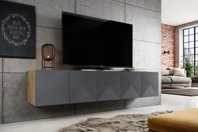 Szafka RTV Asha 200 cm wisząca z ryflowanym frontem - artisan / rivier stone mat