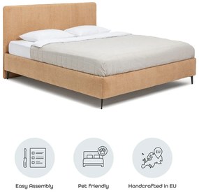 Musztardowe tapicerowane łóżko dwuosobowe ze stelażem 160x200 cm Noira Slim – Bonami Selection