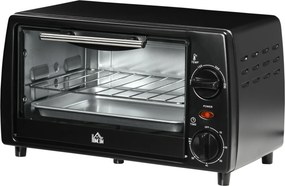 HOMCOM Mini Piekarnik Toster z Blachą i Rusztem Grillowym Czarny 365x26x22 cm z Funkcją Timera | Aosom PL