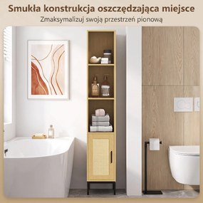HOMCOM Wysoka szafka łazienkowa, wąska szafka z otwartymi półkami i regulowaną półką, wygląd naturalnego drewna | Aosom PL