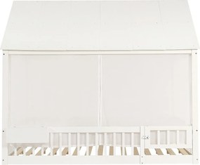 Łóżko pojedyncze dla dzieci - 140 x 200 cm - z baldachimem + zasłony dekoracyjne + mały schowek - sosna + MDF - białe