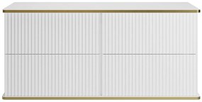 Szafka pod umywalkę wisząca w paski ze złotą okleiną – Biała – 120 cm – KELIZA