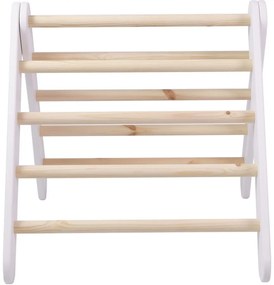 Domek z drabinką dla dzieci 60x61 cm składaną do pokoju. drewno, len, wiskoza, różowy domek, biała drabinka. - meowbaby®