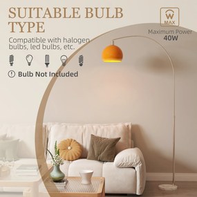 HOMCOM Lampa łukowa z przełącznikiem nożnym, z marmuru, metalu i tworzywa sztucznego, 26x90x180 cm, Biały i Pomarańczowy