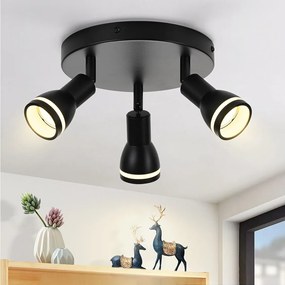 NETTLIFE Nowoczesna czarna lampa sufitowa: 3 regulowane metalowe punkty sufitowe, lampa sufitowa GU10, do sypialni, jadalni, bez żarówki