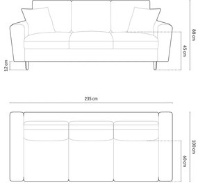 Niebieska aksamitna rozkładana/ze schowkiem sofa 235 cm Kyoto – Cosmopolitan Design