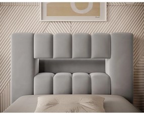 Szare tapicerowane łóżko jednoosobowe ze schowkiem ze stelażem 90x200 cm Lamica – ELTAP