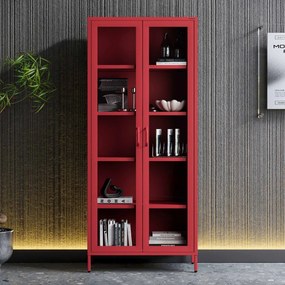 Witryna szklana do salonu czerwona Modern ANGELO 800 x 1850 x 450 mm