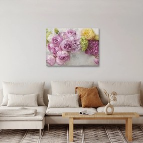 Obraz - Kwiaty na ścianie w pastelowych kolorach (70x50 cm)
