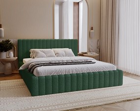 Emporius Billo łóżko tapicerowane 180x200 cm - łóżko dwusobowe, pojemnik i stelażem w zestawie - nowoczesne łóżko 180 x 200 - boucle, łóżko zielone (Anthology 13)
