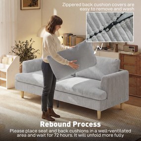 HOMCOM Sofa 3-osobowa, kanapa z podłokietnikami, tapicerowana sofa w sztruksowym stylu do salonu Jasnoszary | Aosom PL