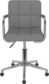 Obrotowy krzesło jadalniane z jasnoszarym obiciem, z podłokietnikami i mechanizmem gazowym