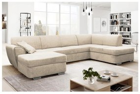 Rozkładany narożnik w kształcie U z pojemnikiem na pościel SERPA, prawy, beżowy