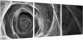 Obraz - Abstrakcyjna róża czarno-biała (z zegarem) (90x30 cm)