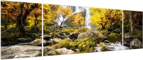 Obraz - Wodospady w jesiennym krajobrazie, żółty (170x50 cm)