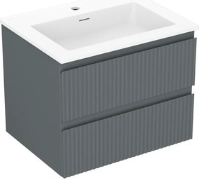 Mexen Rivel szafka łazienkowa 60 cm z umywalką Otis, 2 szuflady, ryflowana , grafit mat/biała mat - 91A20-06047-2-BFF66-W18M0