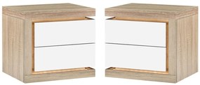 Zestaw 2 szafek nocnych z 2 szufladami - Z oświetleniem LED - Biały lakierowany i naturalny - FLARANCIA